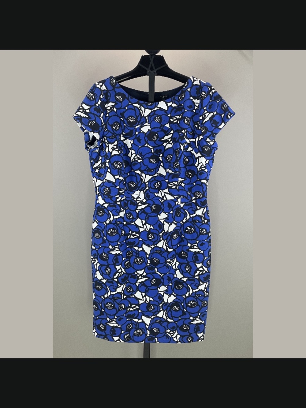 NEW Talbots Dress Womens 14 petite blue black floral pencil sheath classic